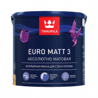 Фото товара - Краска в/д Tikkurila EURO MATT-3 2,7л абсолютно матовая Россия