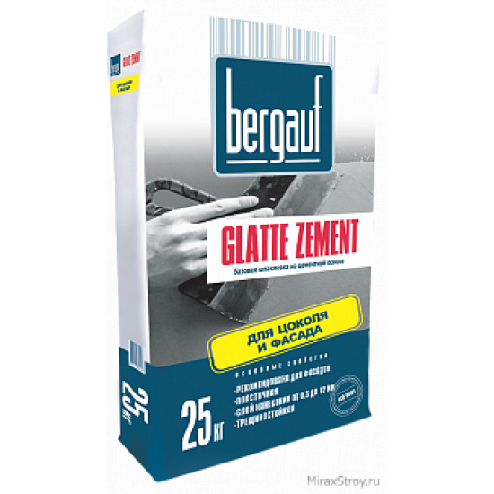Большое фото товара - Шпаклевка BERGAUF Glatte Zement 25кг базовая цемент.основа Россия, 00000001228. Вариант №1