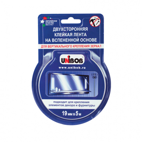 Большое фото товара - Лента клейкая д/зеркал UNIBOB 19мм х 5м КНР (24), 00000004684. Вариант №1
