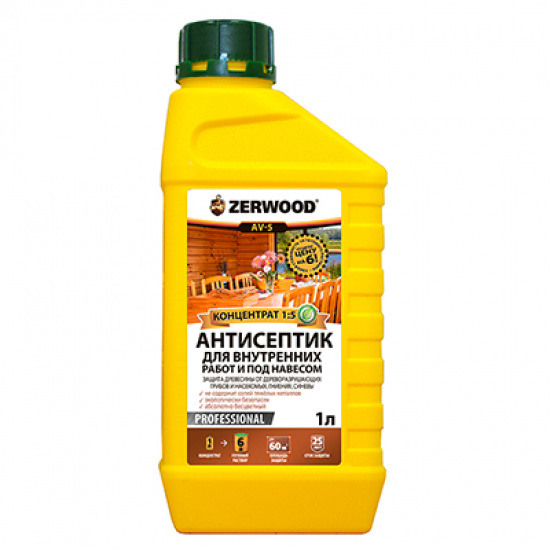 Большое фото товара - Антисептик-концентрат 1:5 ZERWOOD д/внутр.работ 1л Россия, 00000043934. Вариант №1