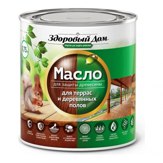 Большое фото товара - Масло Здоровый Дом д/террас и дерев.полов 0,75 л серо-голубое Россия, 00000044085. Вариант №1
