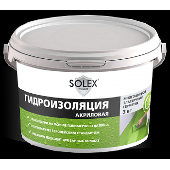 Большое фото товара - Гидроизоляция SOLEX акрил.3 кг Россия, 00000059334. Вариант №1