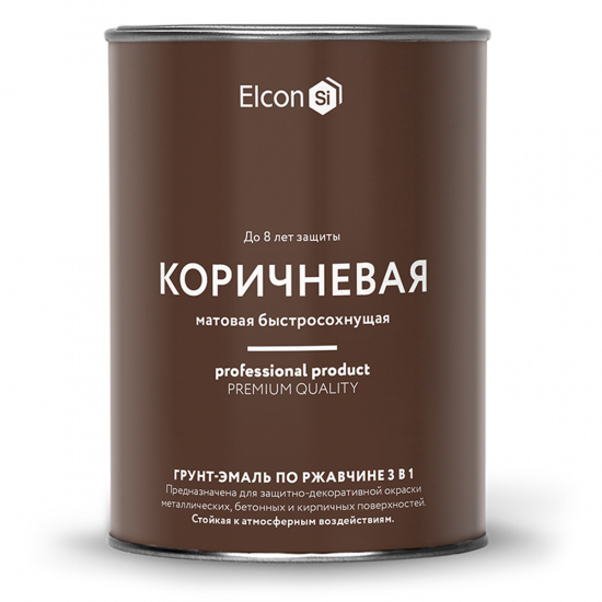 Большое фото товара - Грунт-эмаль 3 в 1 ELCON по ржавчине 0,8кг коричневый мат.Россия (12), 00000059689. Вариант №1