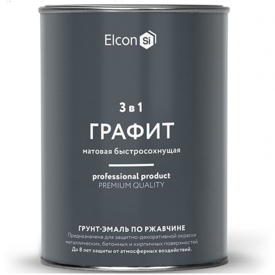 Большое фото товара - Грунт-эмаль 3 в 1 ELCON по ржавчине 0,8кг графит мат.Россия (12), 00000069361. Вариант №1